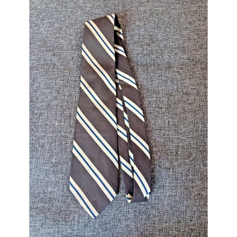 University Row Tie 70s 80s 90s Y2K Men Brown Beige Blue Stripe 3.25 Wide 56 Long